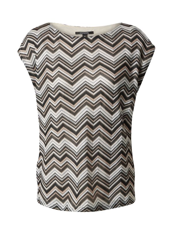 COMMA COMMA Тениска  светлокафяво / антрацитно черно / черно / бяло