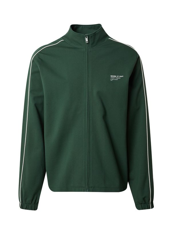 DAN FOX APPAREL DAN FOX APPAREL Суичъри с качулка 'Melvin'  тъмнозелено / бяло