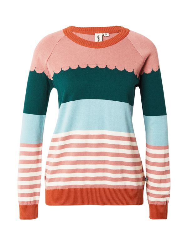 Danefae Danefae Пуловер 'Happy'  светлосиньо / елхово зелено / сьомга / бяло