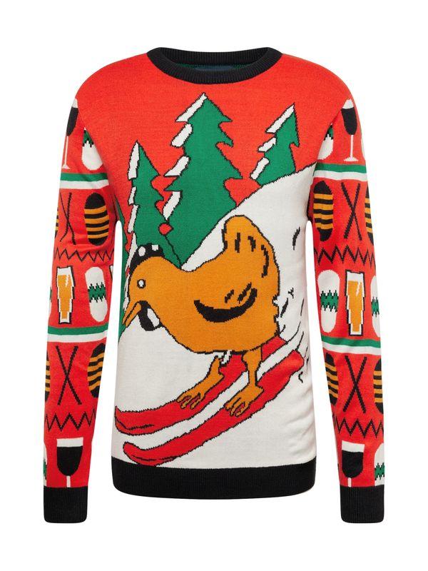 Denim Project Denim Project Пуловер 'Xmas Chicken'  шафран / зелено / червено / бяло