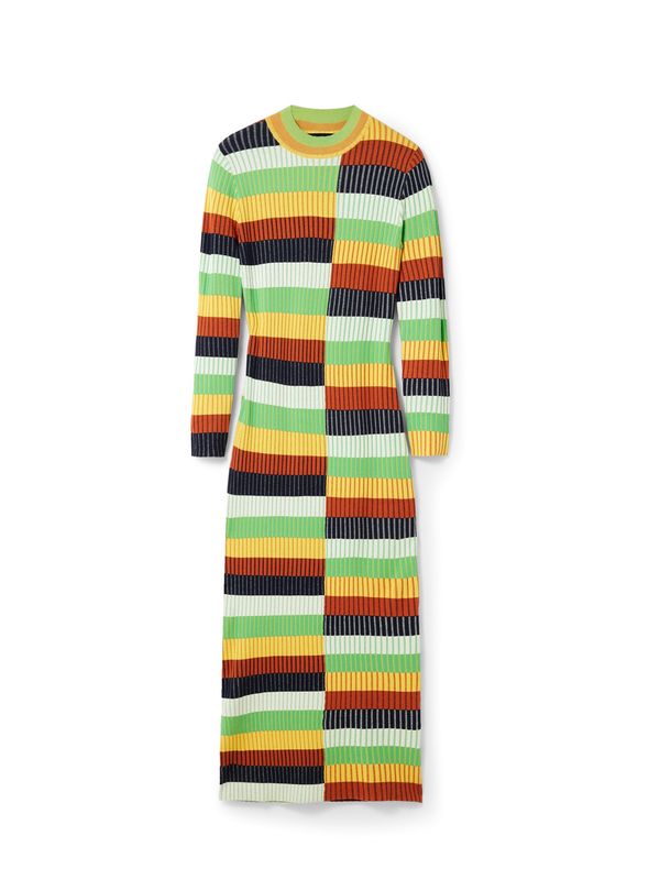 Desigual Desigual Плетена рокля  жълто / светлозелено / черно / бяло