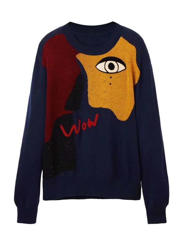 Desigual Desigual Пуловер 'Alonzo'  нейви синьо / коняк / бургундово червено / черно