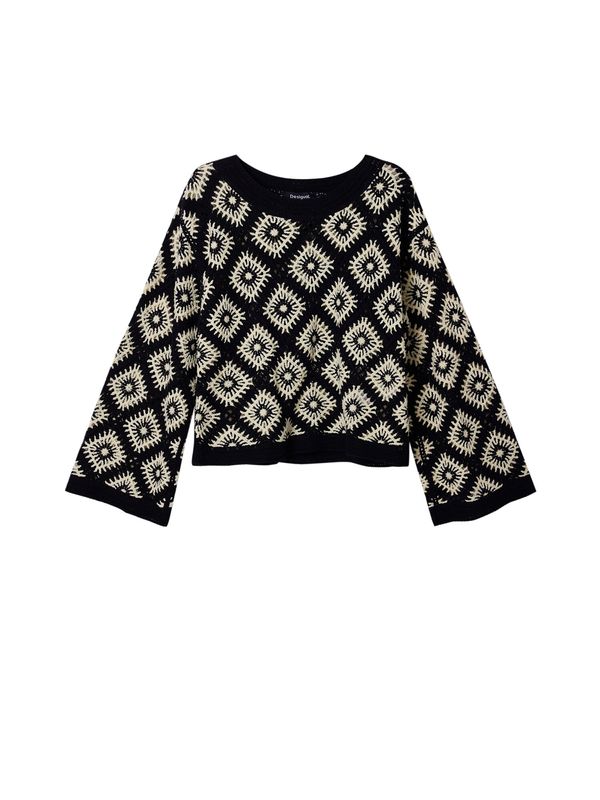 Desigual Desigual Пуловер 'Crochet'  нощно синьо / бяло