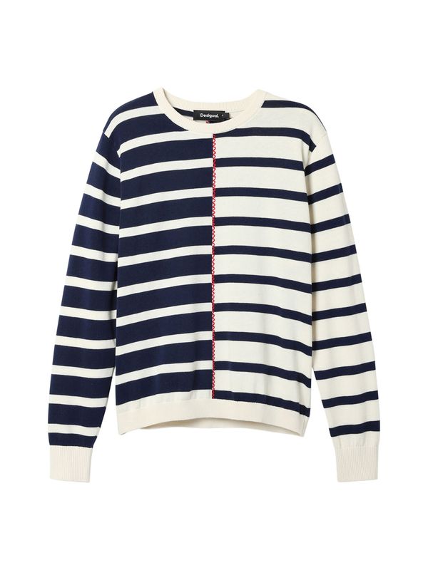 Desigual Desigual Пуловер  нейви синьо / бял памук