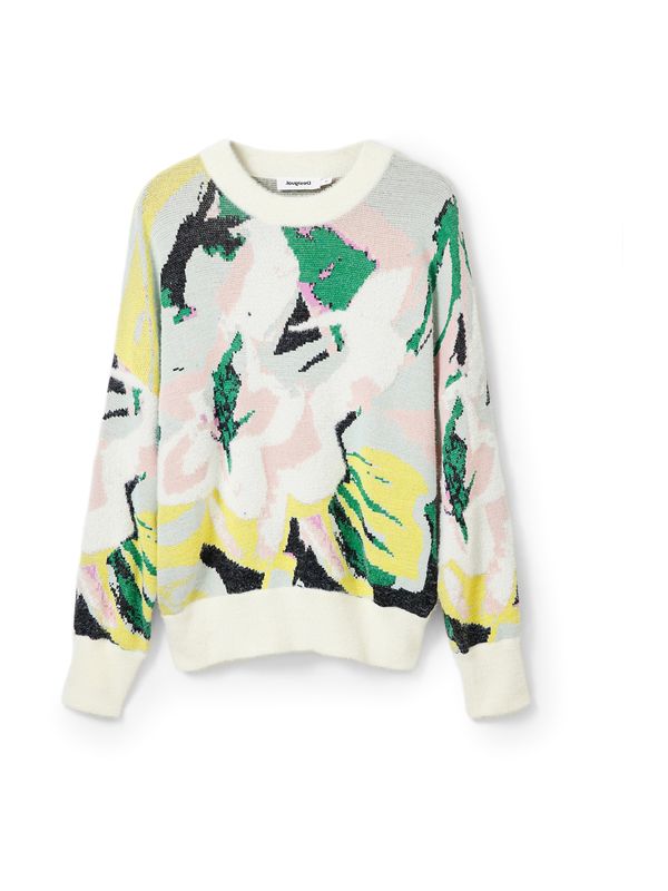 Desigual Desigual Пуловер 'TROPI'  бежово / жълто / зелено / светлорозово