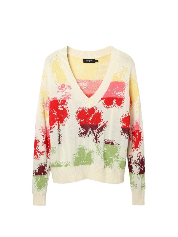 Desigual Desigual Пуловер  жълто / зелено / червено / бял памук
