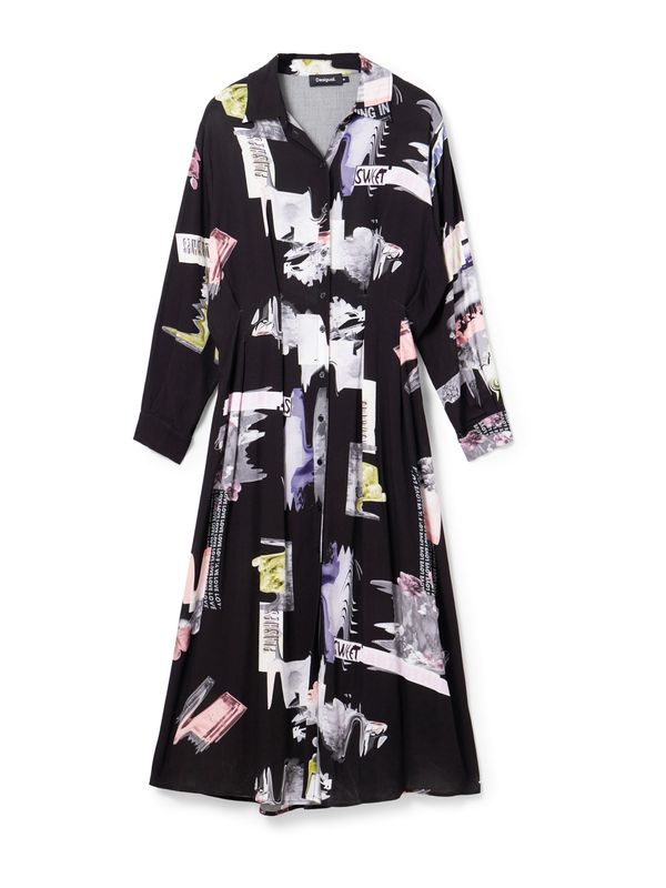 Desigual Desigual Рокля тип риза 'PERCY'  лимоненожълто / пепел от рози / черно / мръсно бяло