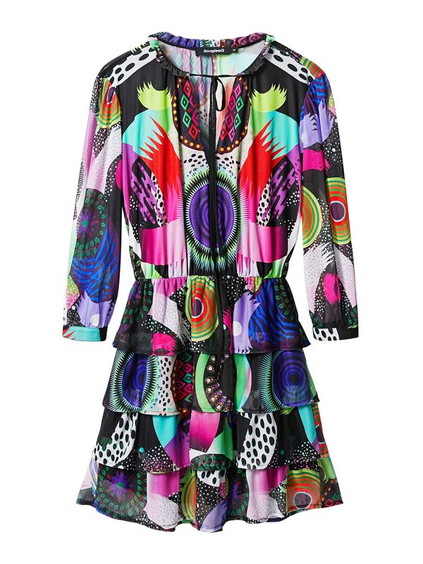 Desigual Desigual Рокля за коктейл 'Niza'  светлосиньо / жълто / светлолилаво / черно