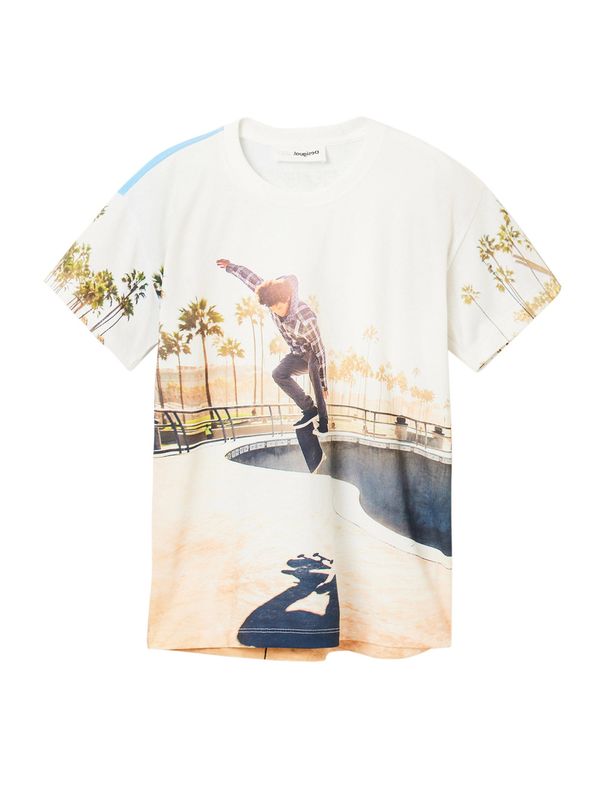 Desigual Desigual Тениска  цвят "пясък" / сиво / тревнозелено / мръсно бяло