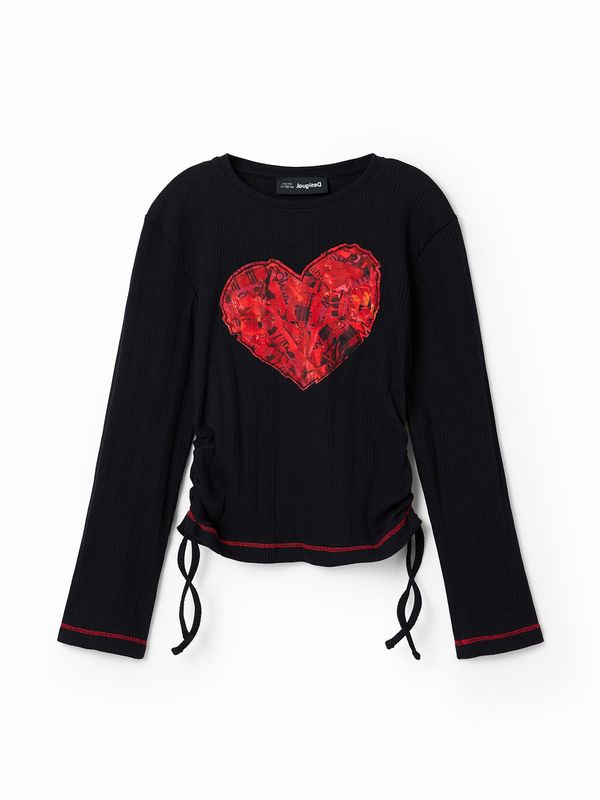 Desigual Desigual Тениска 'Gathered heart'  червено / черно