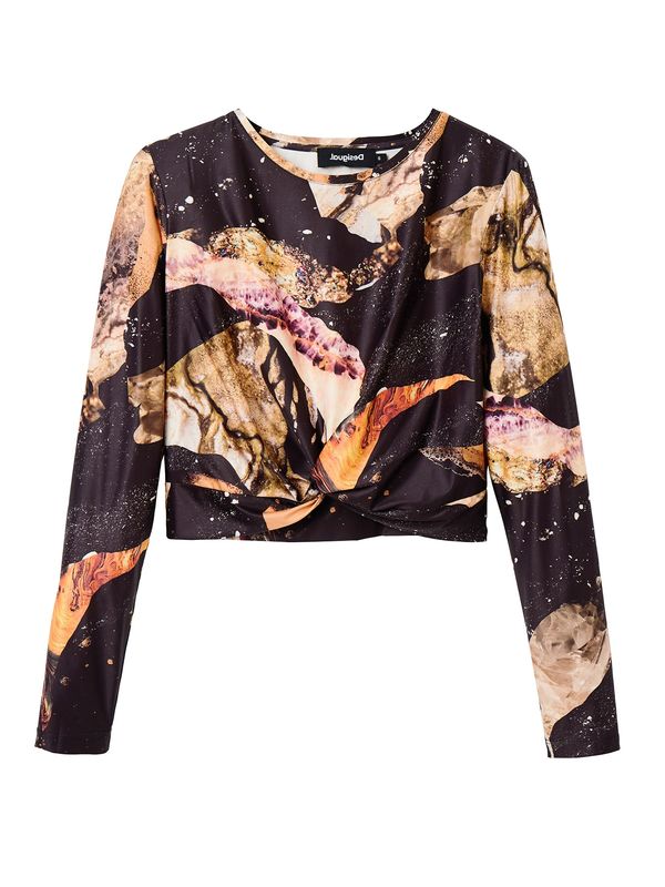 Desigual Desigual Тениска 'Moments'  цвят "пясък" / оранжево / черно