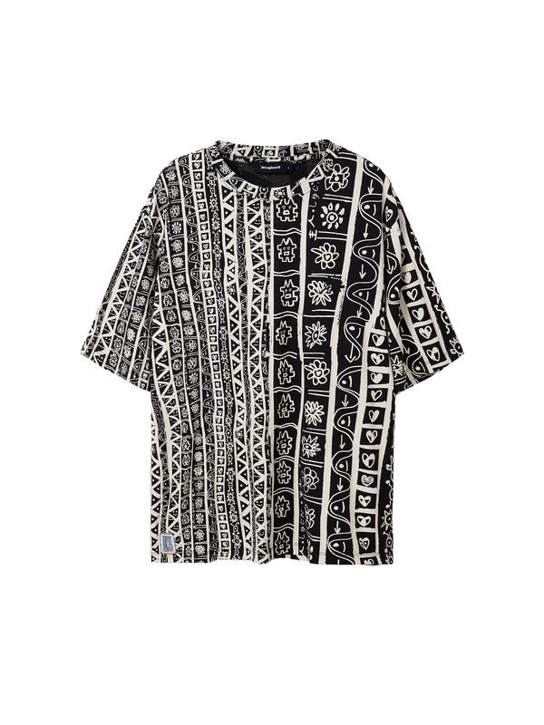 Desigual Desigual Тениска 'Xavier'  черно / бяло