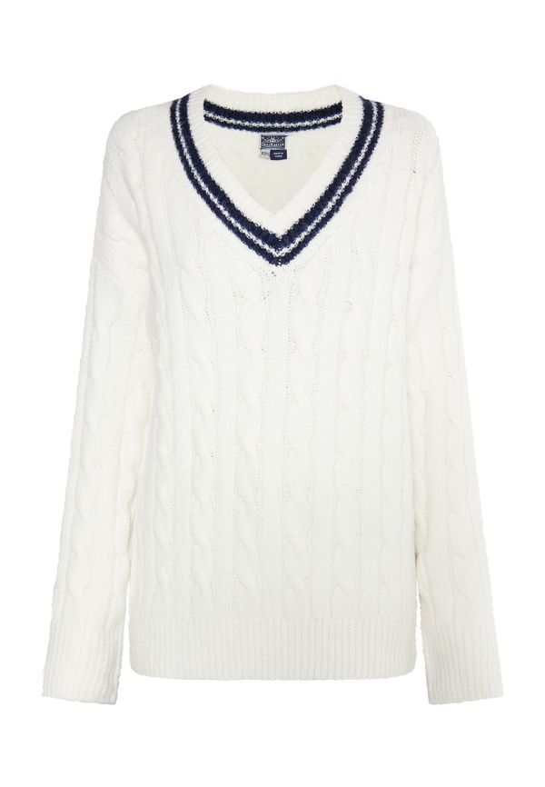 DreiMaster Maritim DreiMaster Maritim Пуловер 'Boundry'  морскосиньо / бял памук