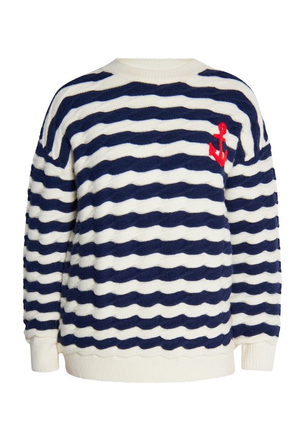 DreiMaster Maritim DreiMaster Maritim Пуловер 'Grassland'  морскосиньо / карминено червено / бял памук
