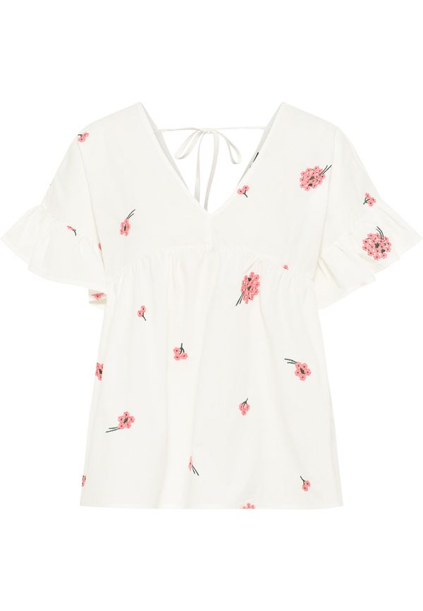 DreiMaster Vintage DreiMaster Vintage Блуза  зелено / бледорозово / бял памук