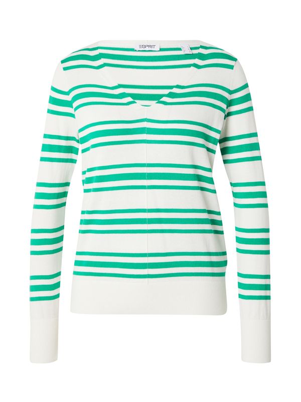 ESPRIT ESPRIT Пуловер  зелено / бяло
