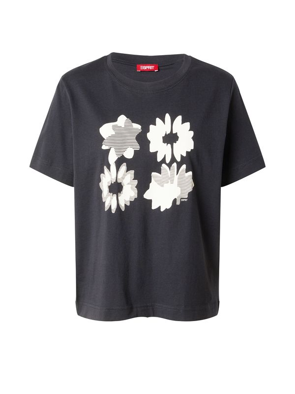 ESPRIT ESPRIT Тениска  светлосиво / черно / бяло