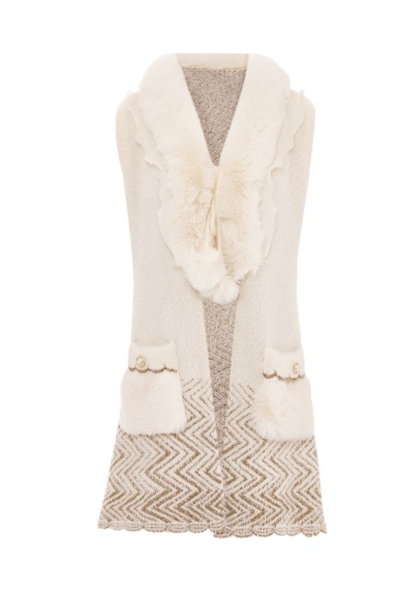 faina faina Плетен елек  тъмнобежово / бял памук