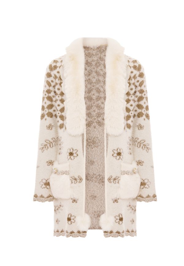 faina faina Плетена жилетка  бежово / бял памук