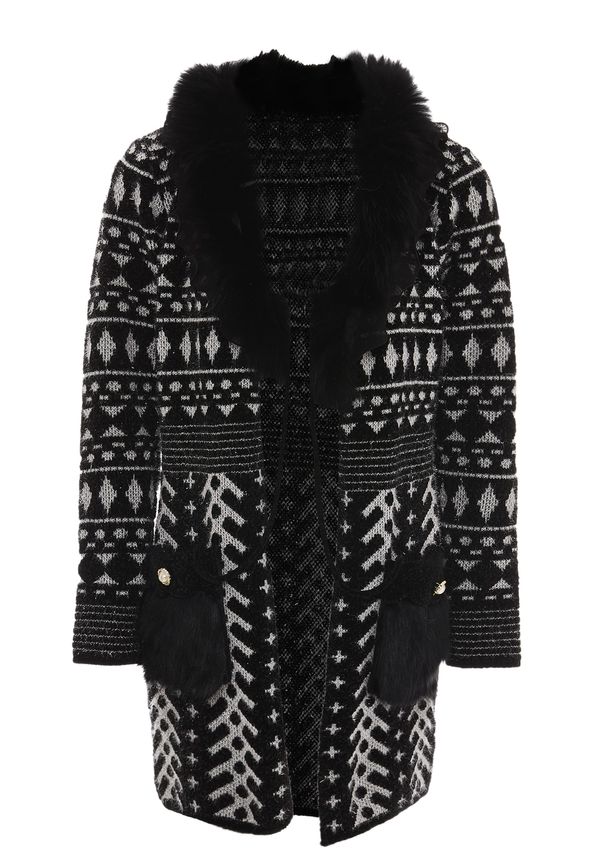 faina faina Плетена жилетка  черно / бял памук