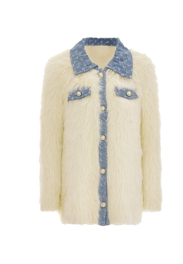 faina faina Плетена жилетка  син деним / бял памук