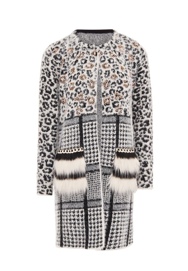 faina faina Плетена жилетка  сиво / черно / бял памук