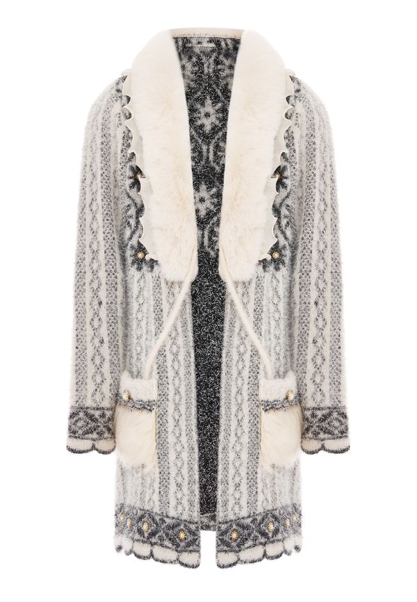 faina faina Плетена жилетка  сиво / черно / бял памук