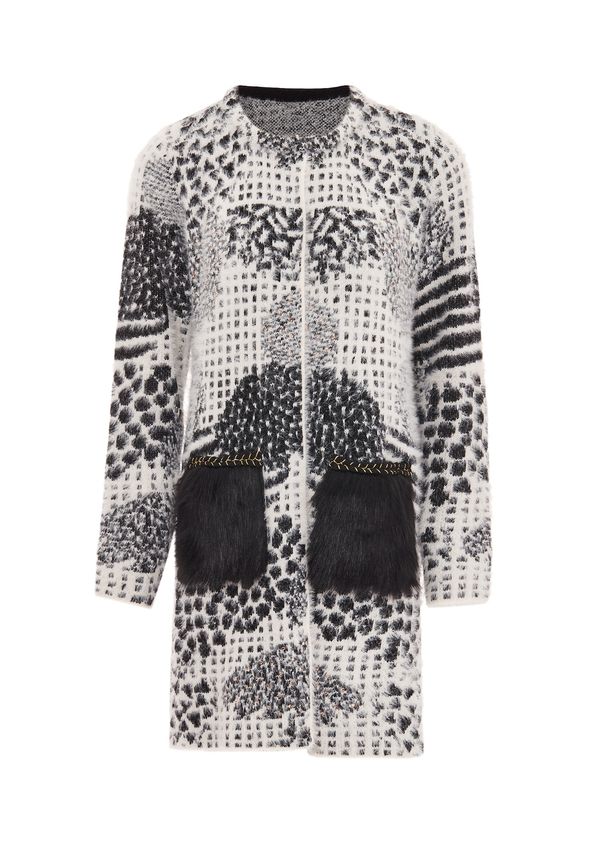 faina faina Плетена жилетка  светлосиво / черно / бял памук