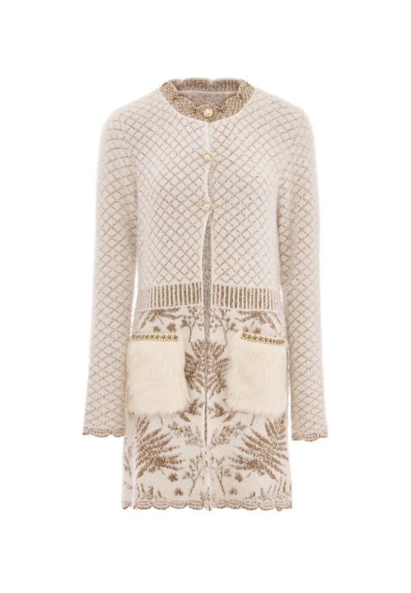 faina faina Плетена жилетка  тъмнобежово / бял памук