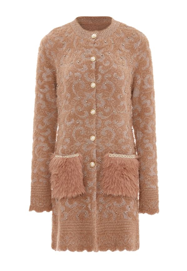 faina faina Плетена жилетка  тъмнобежово / злато / бяло