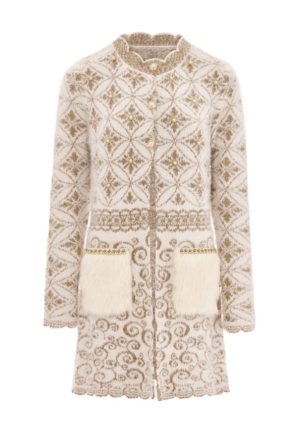 faina faina Плетена жилетка  злато / бял памук