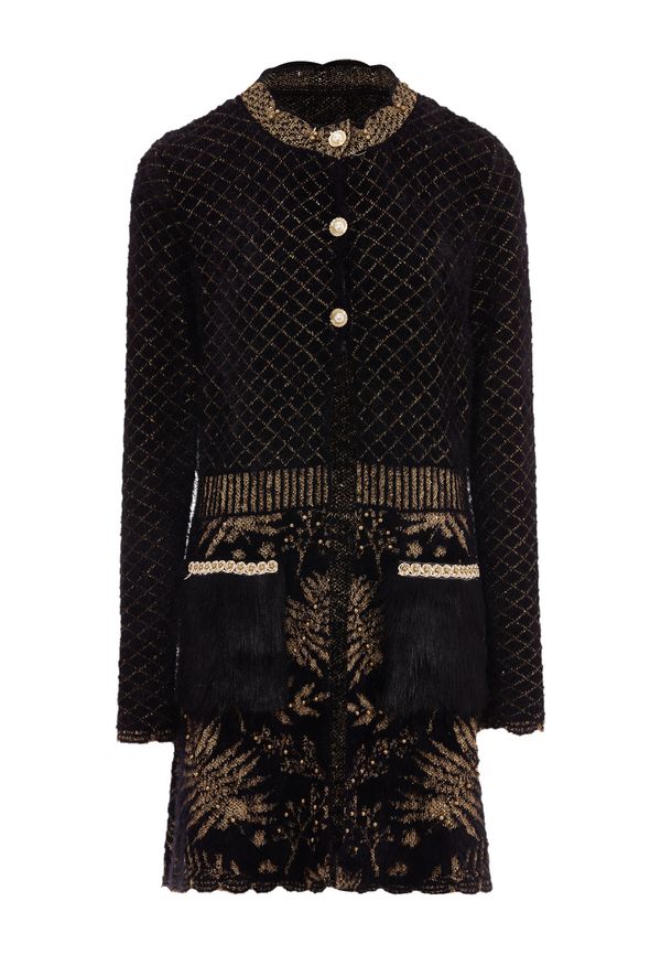 faina faina Плетена жилетка  злато / черно / перлено бяло