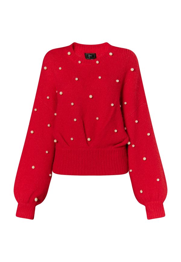 faina faina Пуловер 'Dulcey'  червено / перлено бяло