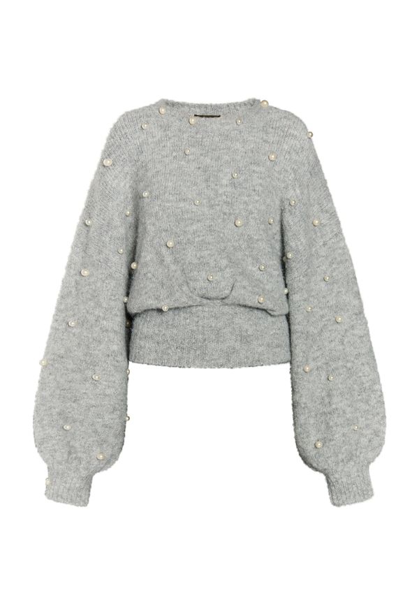 faina faina Пуловер 'Dulcey'  светлосиво / перлено бяло