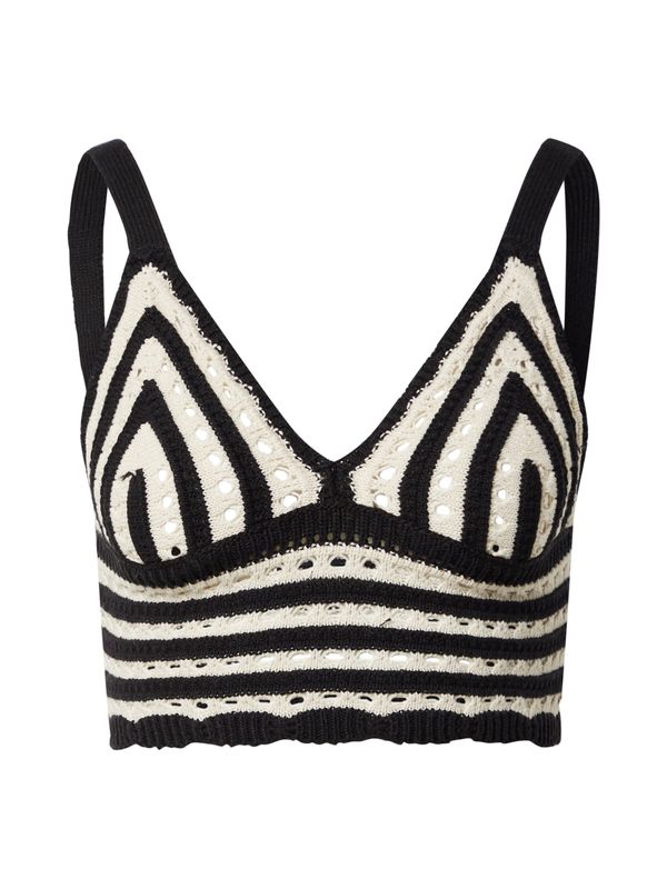 Gina Tricot Gina Tricot Плетен топ 'Ellie'  черно / бяло