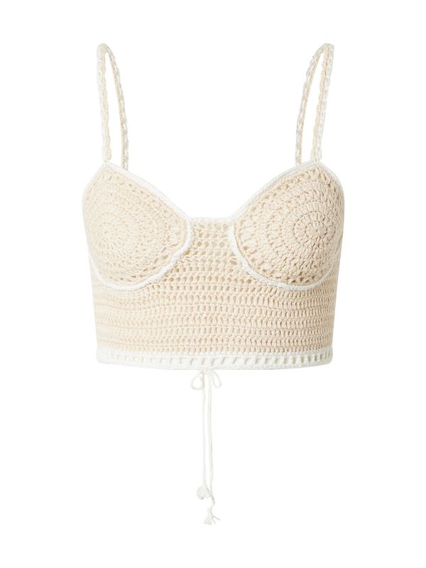 Gina Tricot Gina Tricot Плетен топ 'Sierra'  бежово / бяло