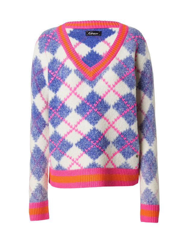 Grace Grace Пуловер  сапфирено синьо / тъмнооранжево / питая / естествено бяло