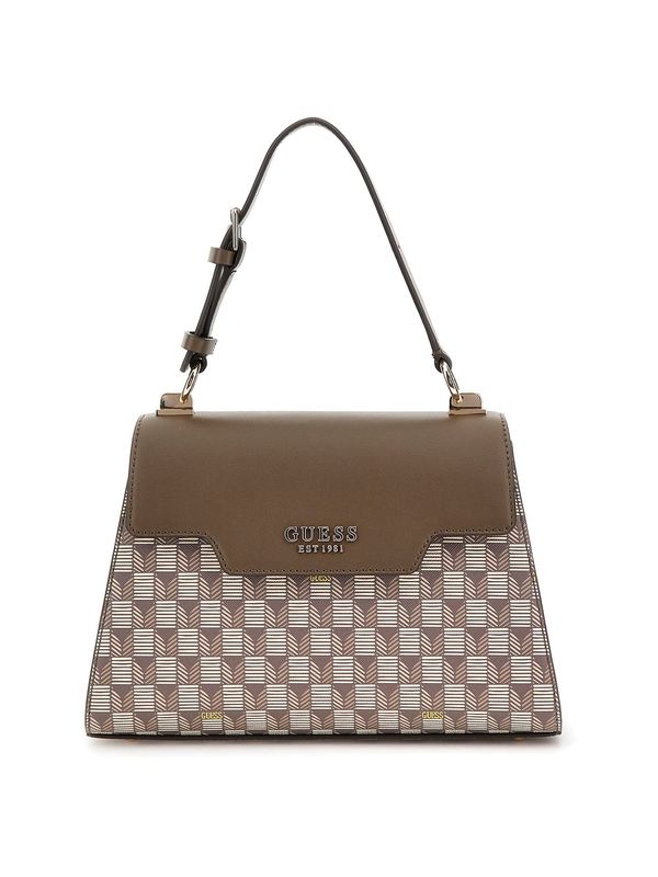 GUESS GUESS Дамска чанта 'Hallie'  кафяво / златистожълто / бяло