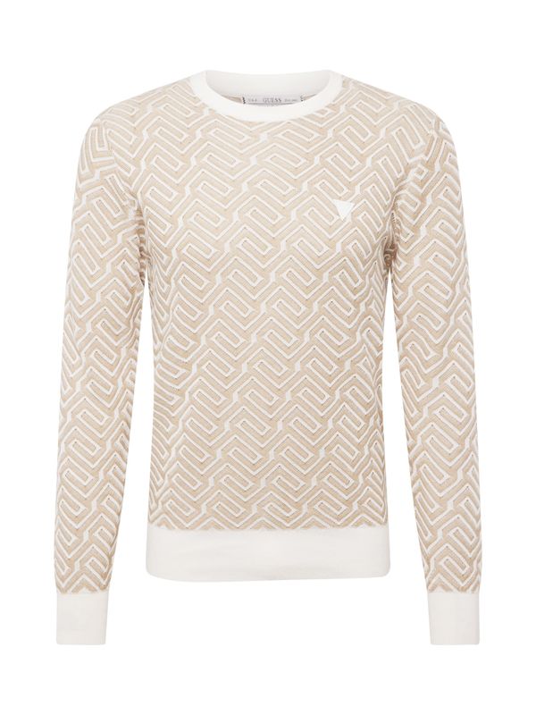 GUESS GUESS Пуловер 'CARL'  тъмнобежово / бяло