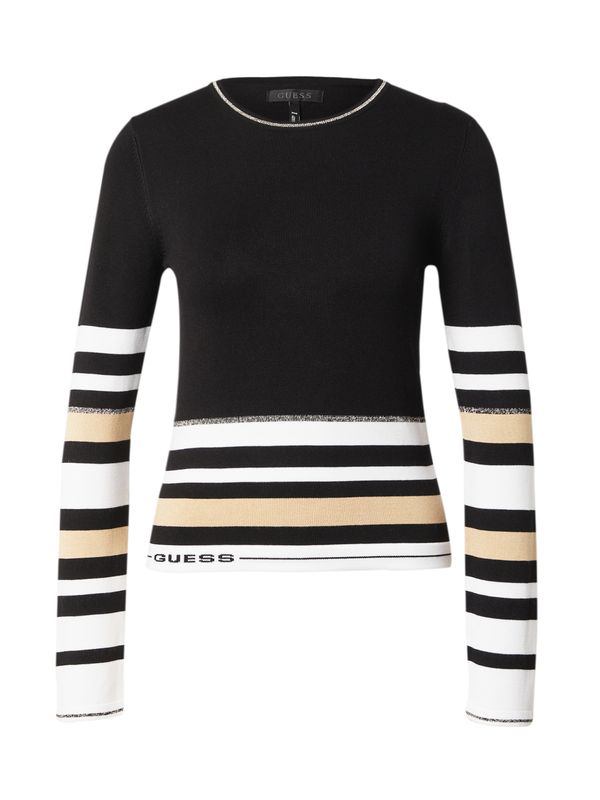 GUESS GUESS Пуловер 'Maia'  бежово / черно / сребърно / бяло