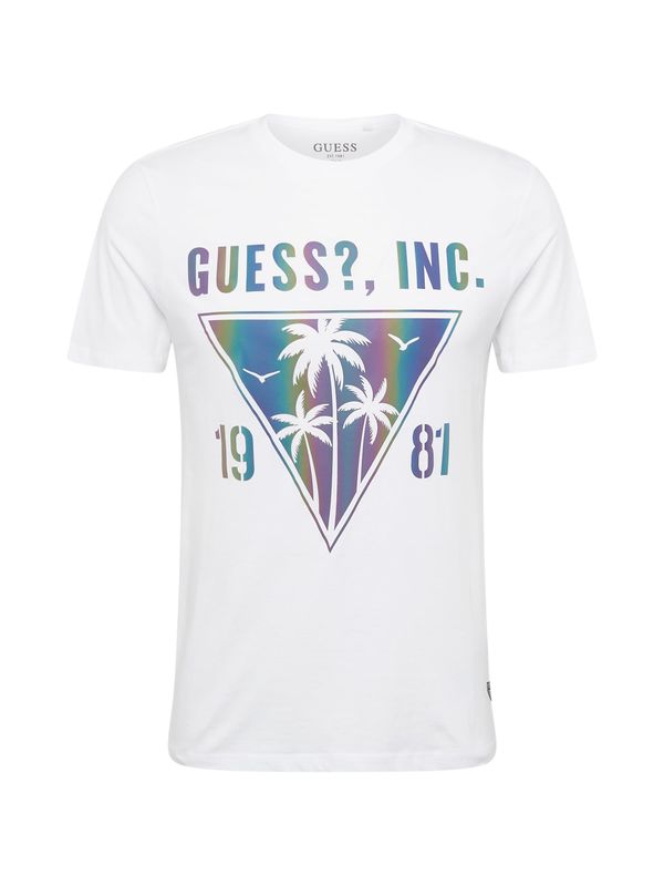 GUESS GUESS Тениска 'IRIDESCENT PALMS'  синьо / тъмнозелено / лилав / бяло