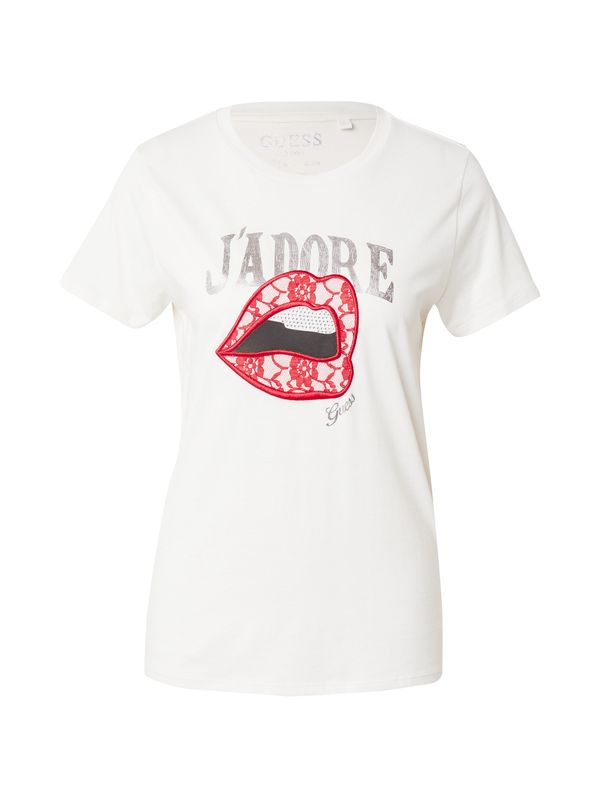 GUESS GUESS Тениска 'J'ADORE'  кремаво / червено / черно / сребърно