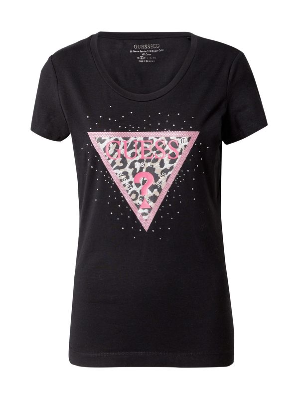 GUESS GUESS Тениска  светлорозово / черно / прозрачно / бяло
