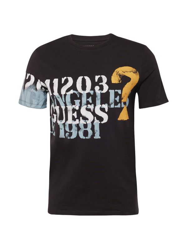 GUESS GUESS Тениска  светлосиньо / светлооранжево / черно / мръсно бяло