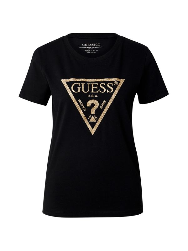 GUESS GUESS Тениска  златистожълто / черно