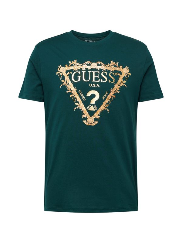 GUESS GUESS Тениска  злато / смарагдово зелено