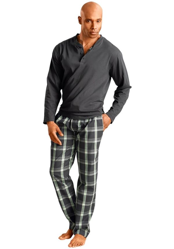 H.I.S H.I.S Дълга пижама  сиво / зелено