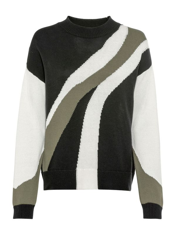 heine heine Пуловер  каки / тъмнозелено / бяло