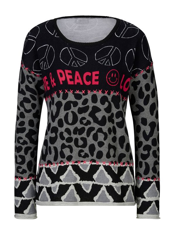 heine heine Пуловер  сиво / розово / черно