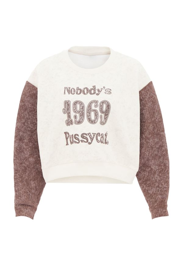 HOMEBASE HOMEBASE Суичър  кафяво / бял памук